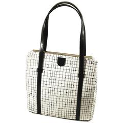 Unusual Navy and Ivory White Plaid Bag with Double Handles. SPRING!