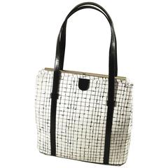 Unusual Navy and Ivory White Plaid Bag with Double Handles.  SPRING!