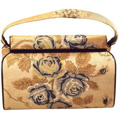 Rare Structured Purse in Floral, Embroidered Fabric by Nettie Rosenstein 4