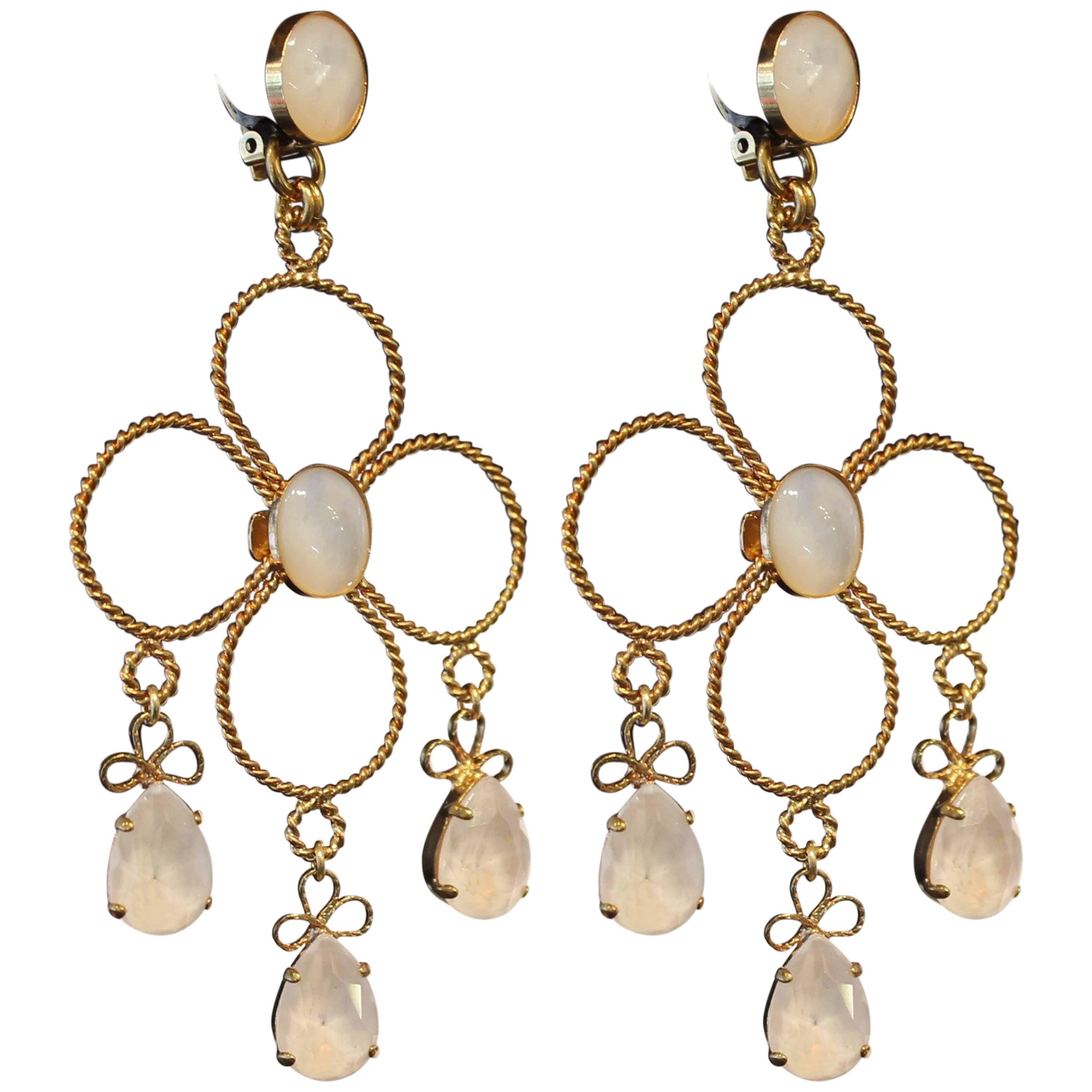 21st Century Modern Large Gold Plated Floral Statement Earrings For Sale