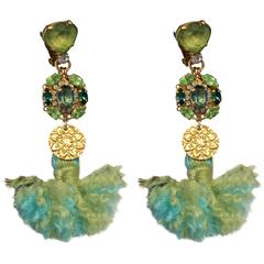 Green Tassel Gold-plated Drop Earrings
