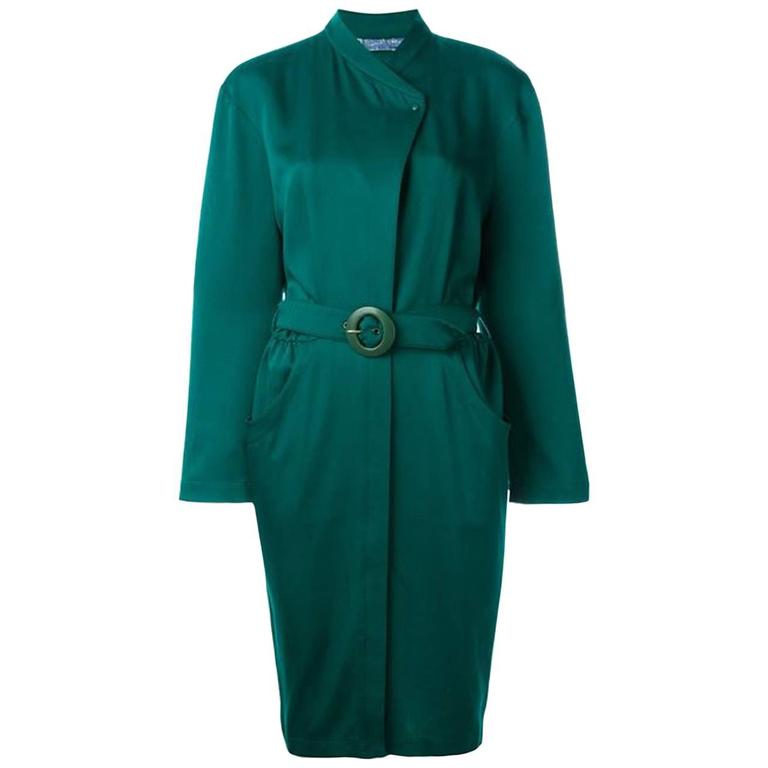 Thierry Mugler Green Satin Belted Dress For Sale at 1stdibs