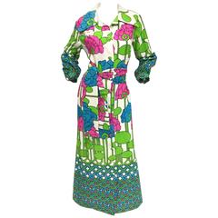 1970s Lanvin Mod Meets Art Nouveau Lily Pad Floral Dress 2