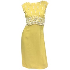 Vintage 1960s Harvey Berin Sunshine Yellow Beaded Shift