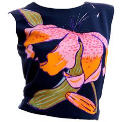 Christian Lacroix Haute Couture Hand Painted Lily Silk Blouse, 1990s
