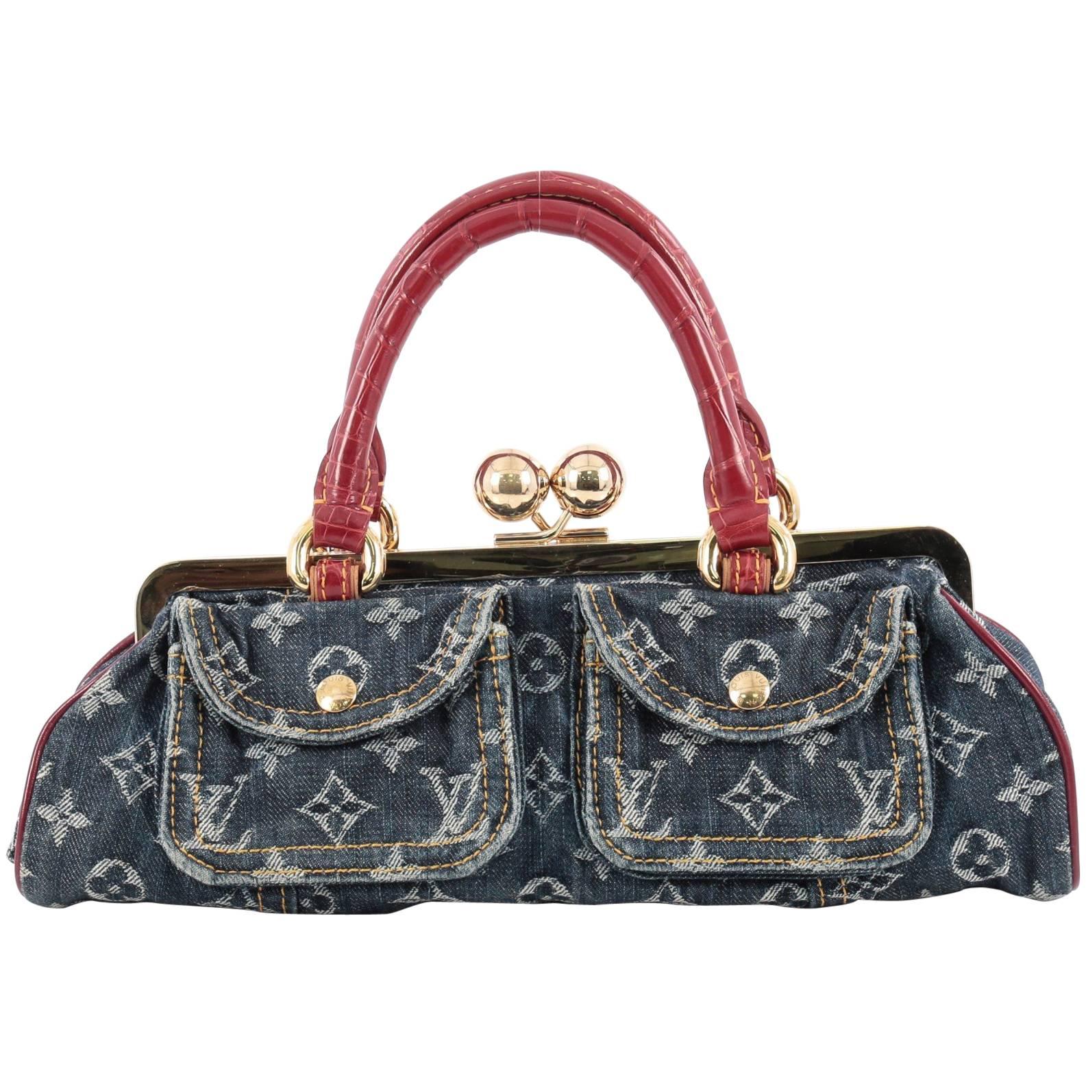 Louis Vuitton Sac Fermoir Sac à main Denim avec GM Alligator