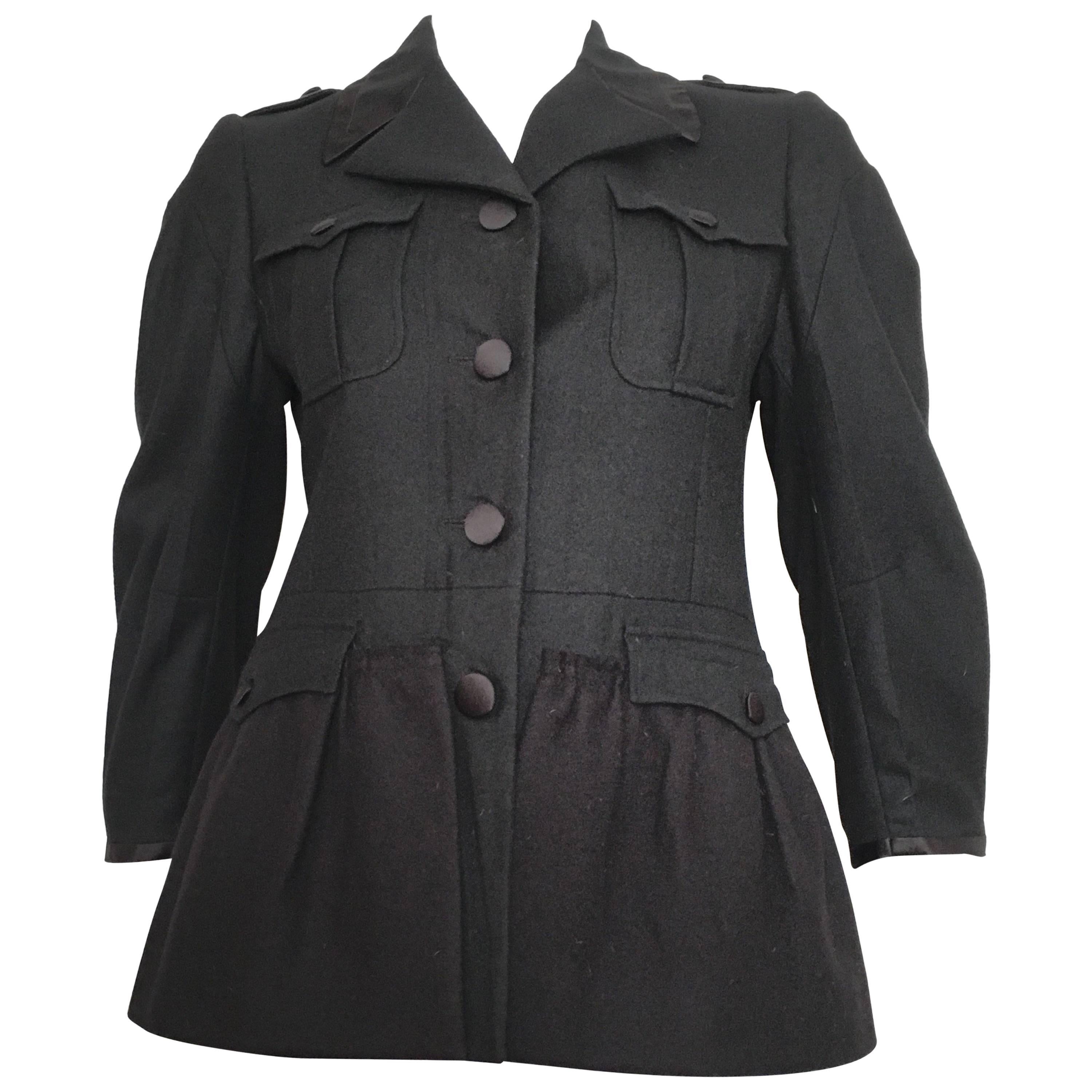 Miu Miu Black Wool Silk Trim Peplum Jacket Size 4. For Sale