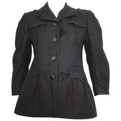 Miu Miu Black Wool Silk Trim Peplum Jacket Size 4.