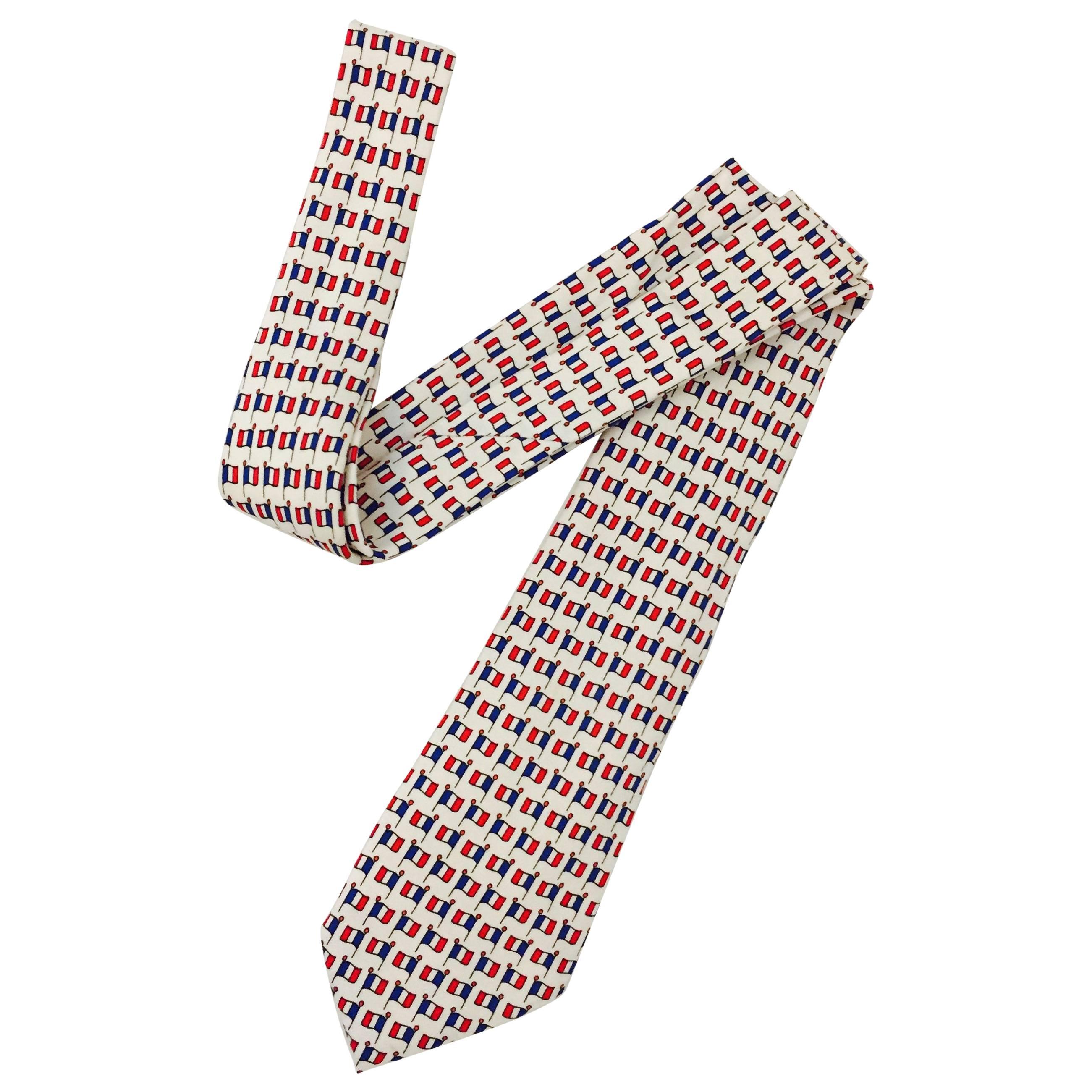 Men's Iconic Vintage Hermes Necktie with French Flags Flying