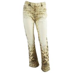 Roberto Cavalli Ivory and Animal Print Jeans - S 8