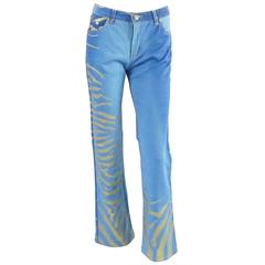 Roberto Cavalli Blue Jeans with Gold Glitter Zebra Print - S 6