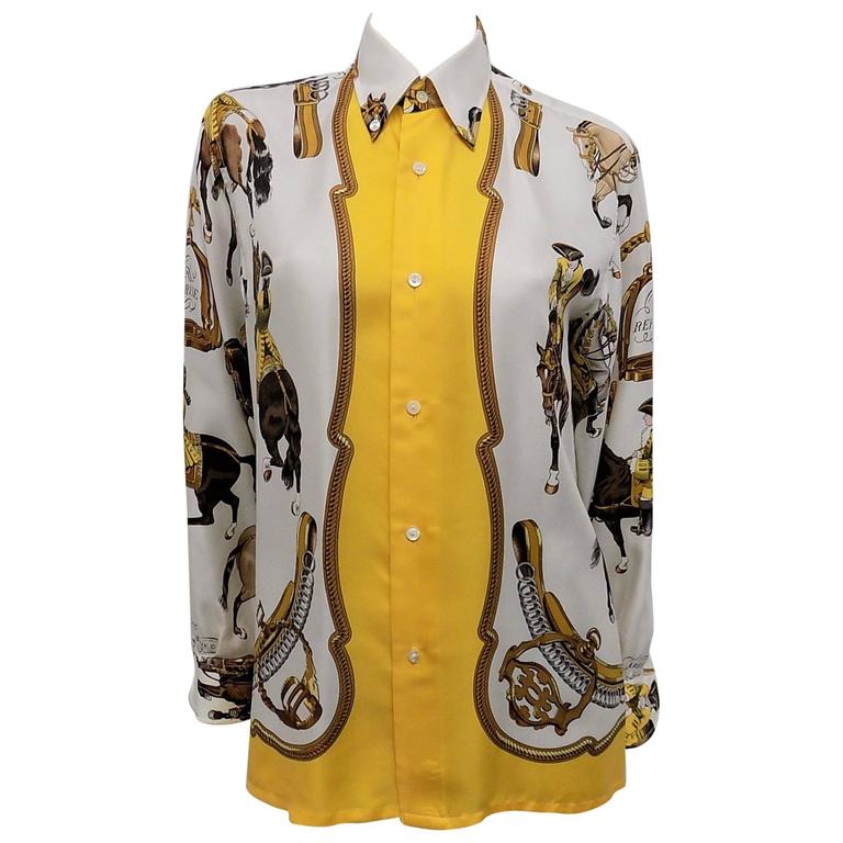 Hermes vintage silk equestrian buttondown shirt blouse 