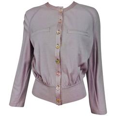 Vintage Valentino lavender soft cashmere wool knit sweater with satin trim 1980s 1