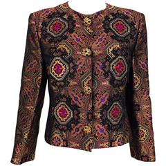 Vintage Christian LaCroix jewel tone brocade jacket jewel buttons 1980s