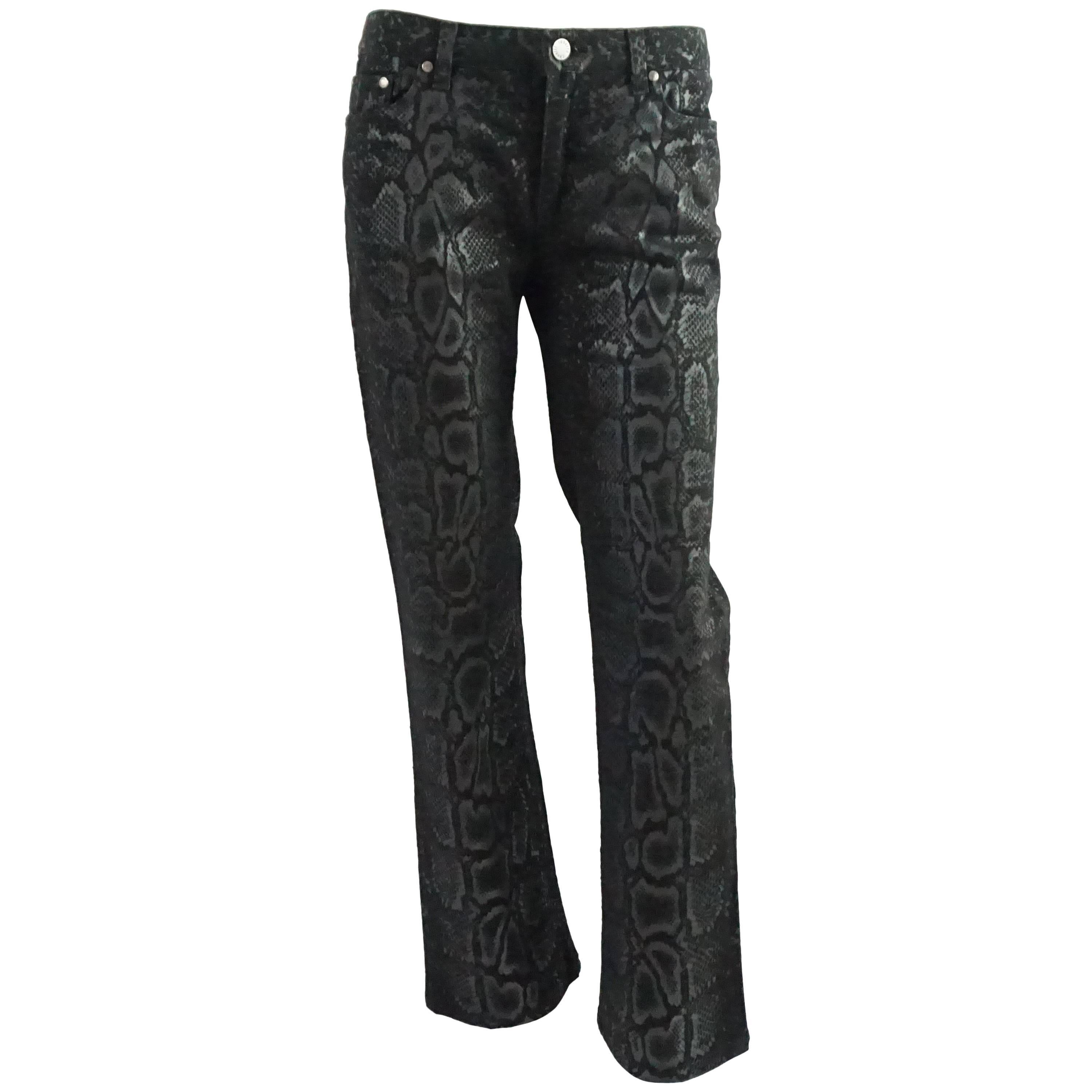 Roberto Cavalli Black Jeans with Snake Print - S - NWT