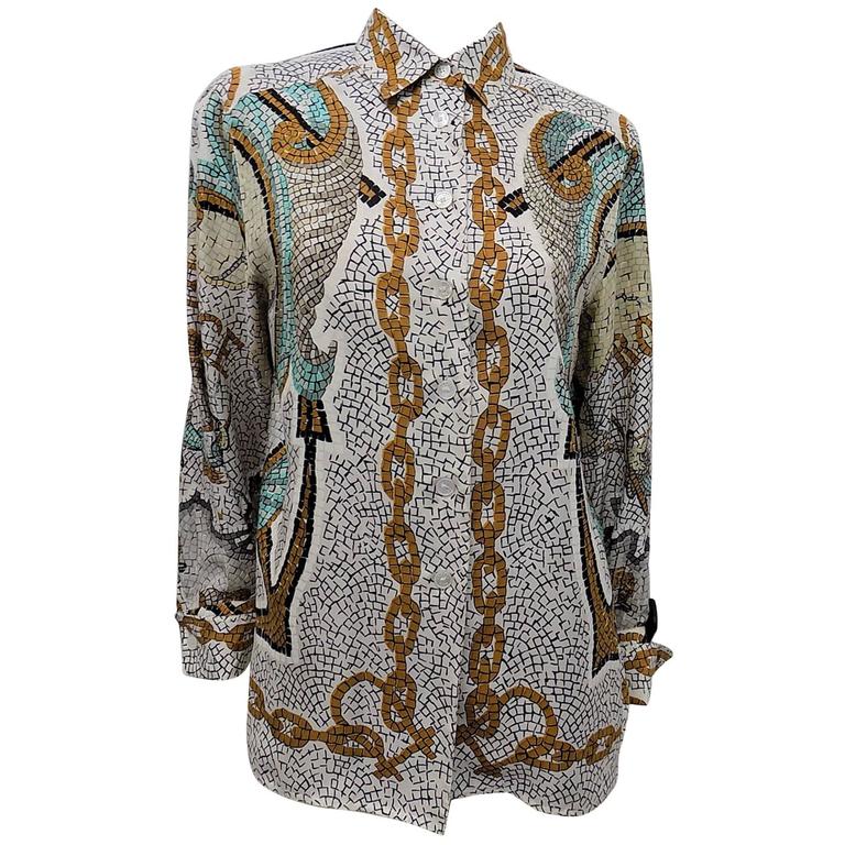 Vintage Hermes 'Provence' Shirt/Blouse with Mosaic Print For Sale at ...