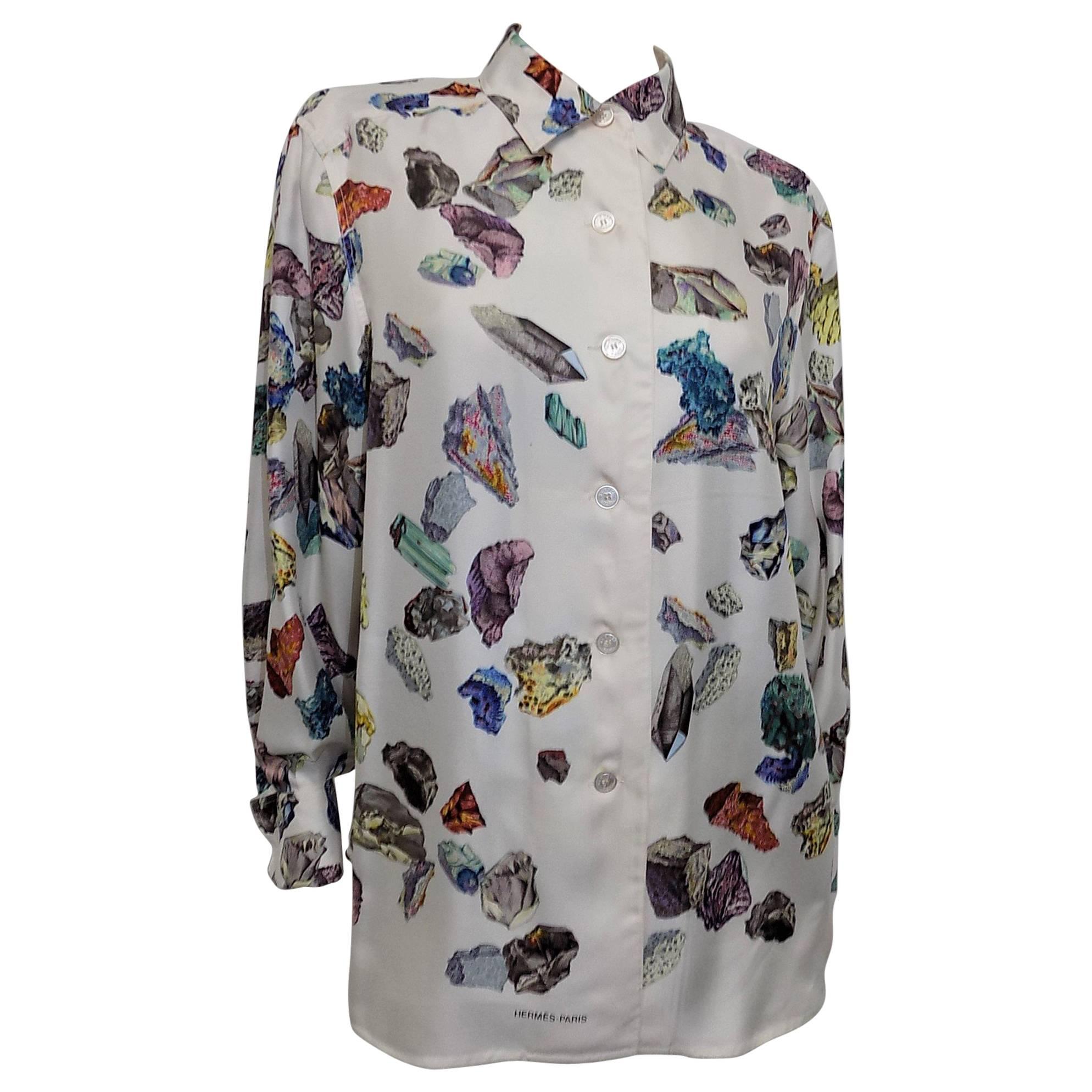 Vintage Hermes 'Mineraux' Button Down Shirt/Blouse