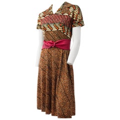 60s Floral Print Short Sleeve Dress with Magenta Belt