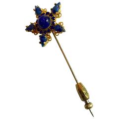 1970s DeLillo Faux Lapis Star Shaped Jabot style Hat Pin Brooch