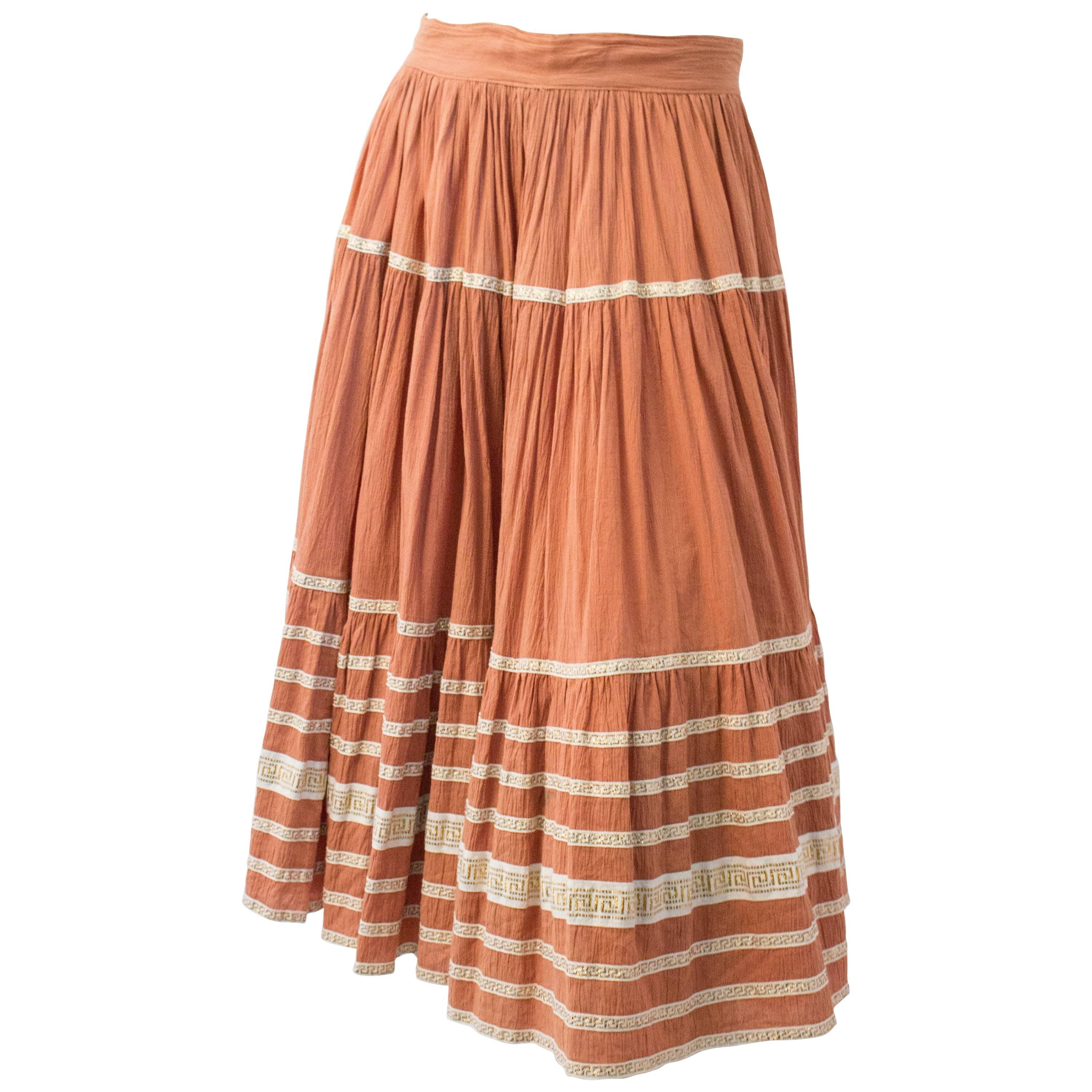 50s Mexican Peach Gauze Full Circle Skirt at 1stDibs
