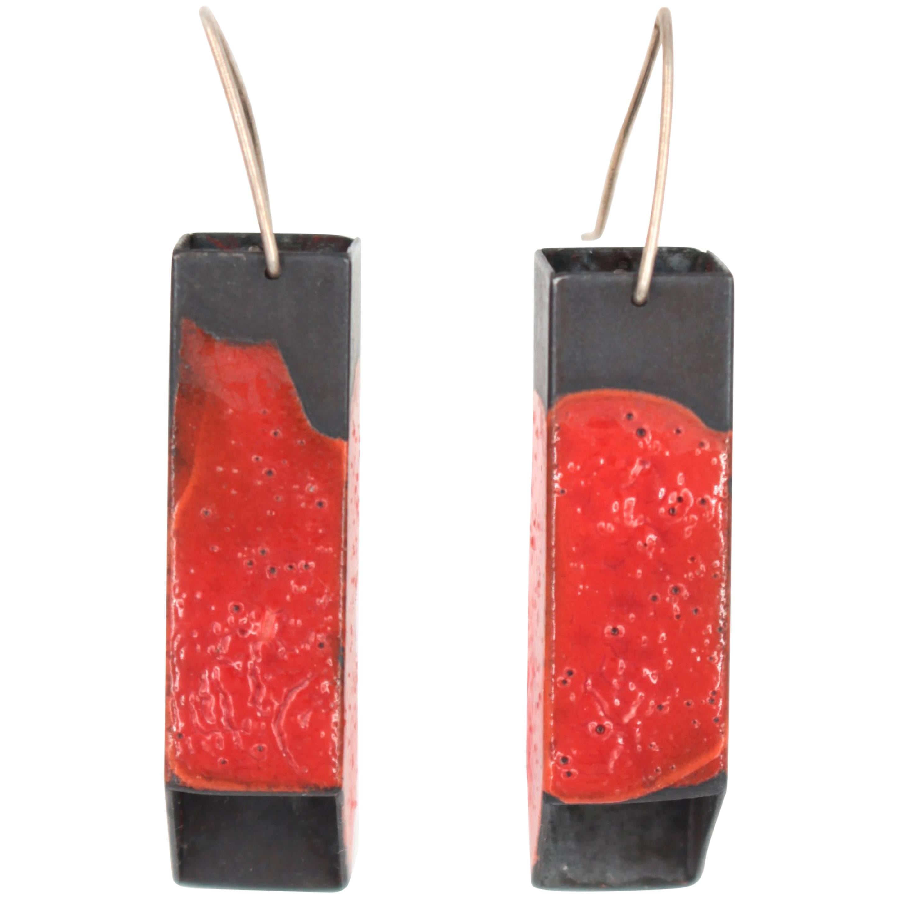 Red Square Tube Earrings For Sale