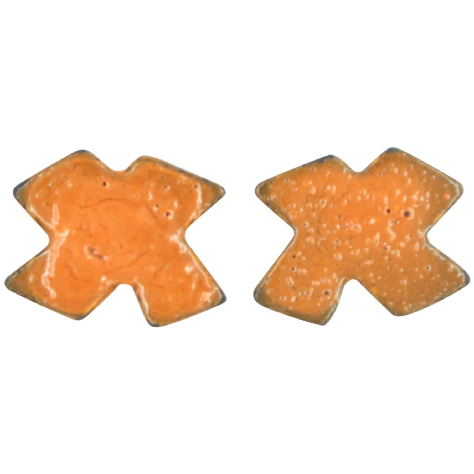 Orange X Marks Stud Earrings  For Sale