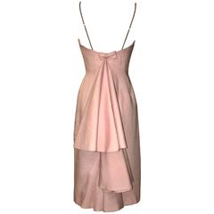Mr. Blackwell 1950s 1960s Rhinestone Strap Pink Linen Tiered Fishtail Dress 7