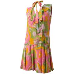 Vintage 60s Drop Waist Flower Power Dress with Sash