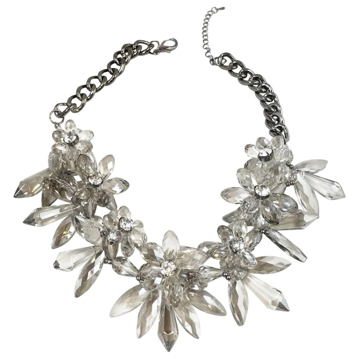 Brilliant Crystal Floral Necklace For Sale