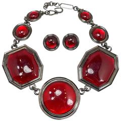 Yves Saint Laurent Vintage Couture Runway Gripoix Necklace and Earring Set