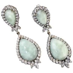 Pierced Jadeite Rhinestone Dangling Earrings 10