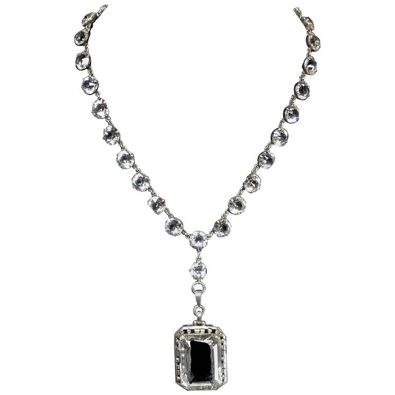 Vintage 1930s Art Deco Clear Rock Crystal Sterling Necklace at 1stDibs