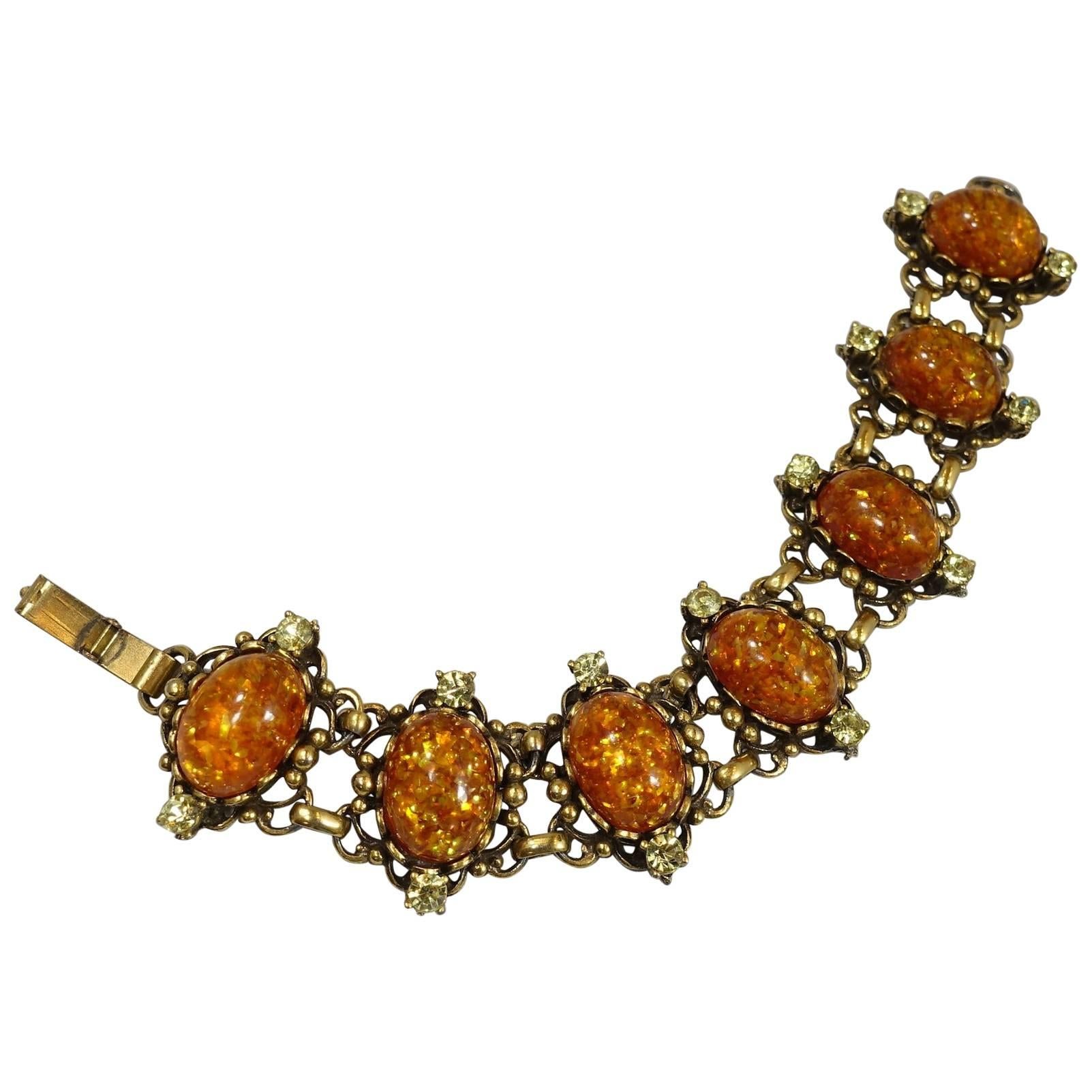 Vintage Coro Orange Opaline Glass Bracelet
