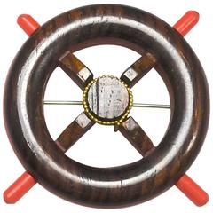 Vintage 1930s Bakelite Nautical Wheel Brooch