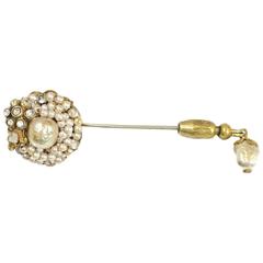 Vintage 1950s Signed Miriam Haskell Flower Faux Seed Pearl Hatpin 
