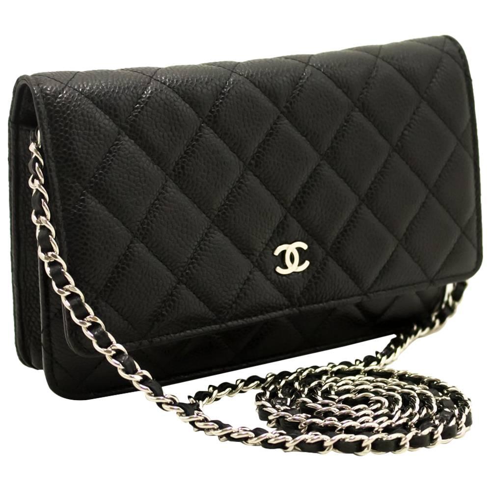 CHANEL Caviar Wallet On Chain WOC Black Shoulder Bag Crossbody SV