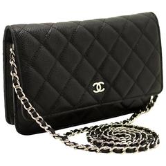 CHANEL Caviar Wallet On Chain WOC Black Shoulder Bag Crossbody SV 