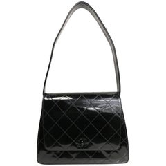 Chanel Black Quilted Patent Leather Handbag Vintage Chanel Black Quilted Patent Leather Handbag