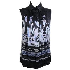 Chanel Black Silk Leaves Sleeveless Shirt 3