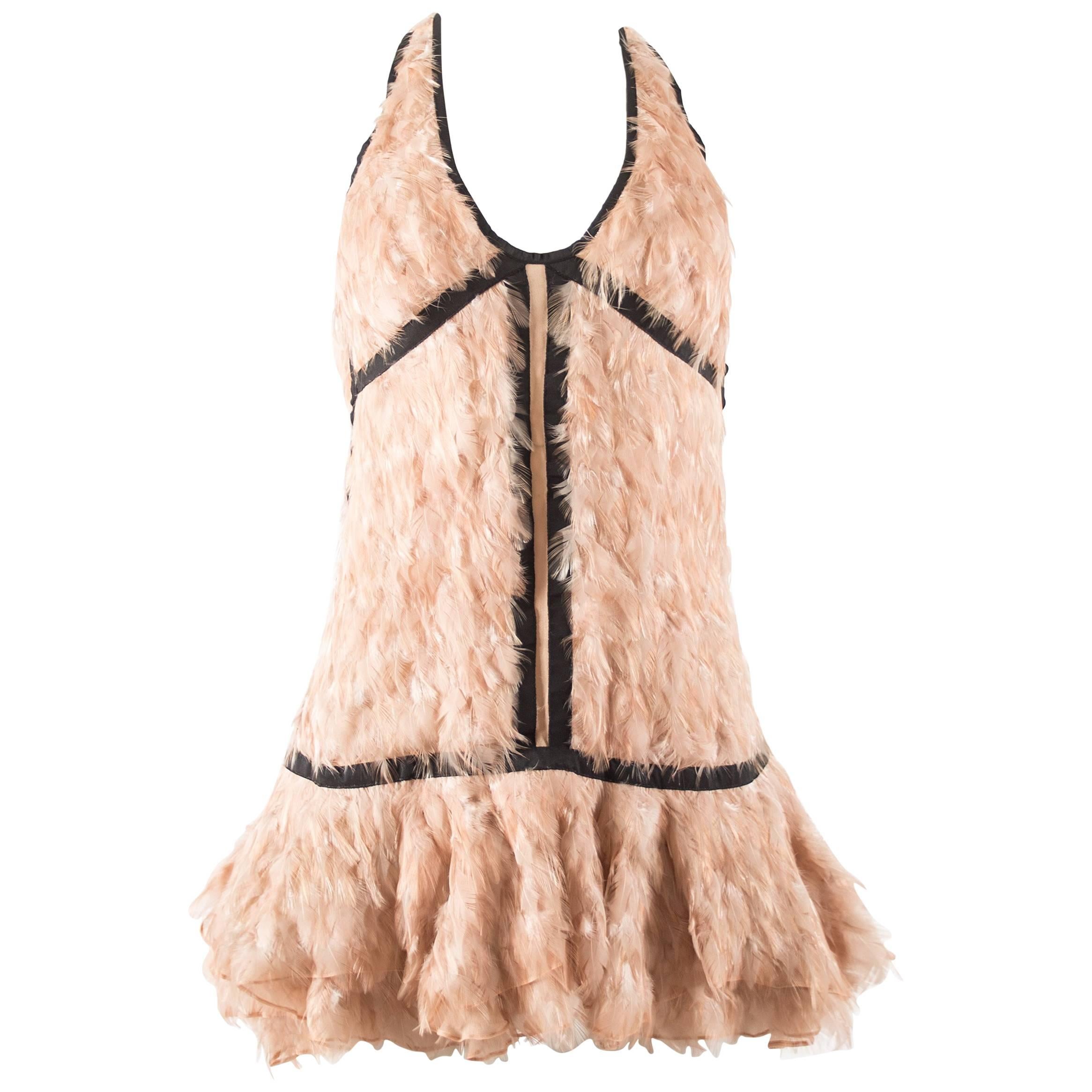 Tom For for Gucci Spring-Summer 2003 pale pink feather mini dress