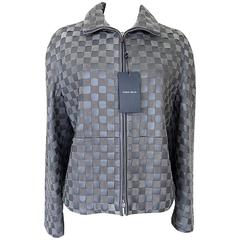 GIORGIO ARMANI Jacket Woven Leather and Suede Taupey Gray 48 9