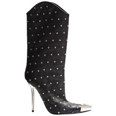 Fall/2013 L # 2 NEW VERSACE BLACK LEATHER STUDDED WESTERN STILETTO Boots 39