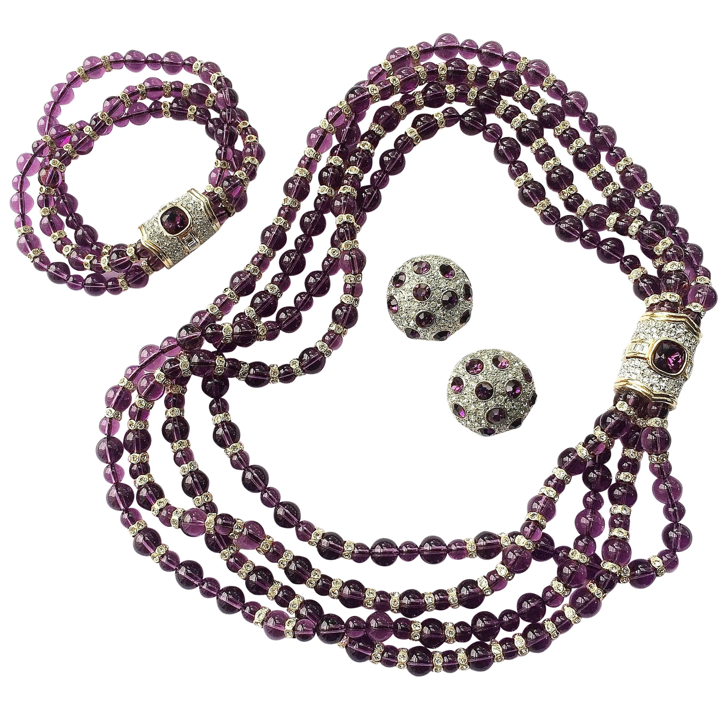 Sworovski crystal 1980s parure of necklace, earrings and bracelet