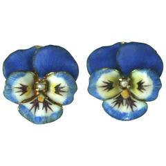 Delicate Blue Enamel Pansy Earrings