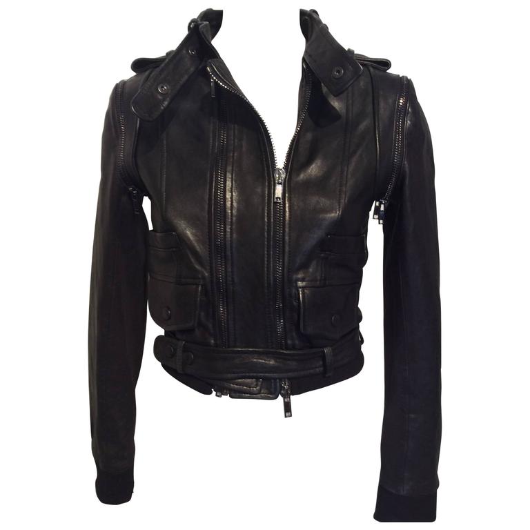 Givenchy Black Lamb Moto Jacket With Removable Collar Strap, Belt and ...