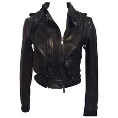 Givenchy Black Lamb Moto Jacket With Removable Collar Strap, Belt and Sleeves