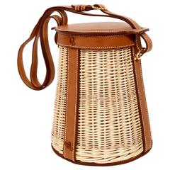 very rare HERMES Farming Picnic Osier bag in wicker and veau barenia leather