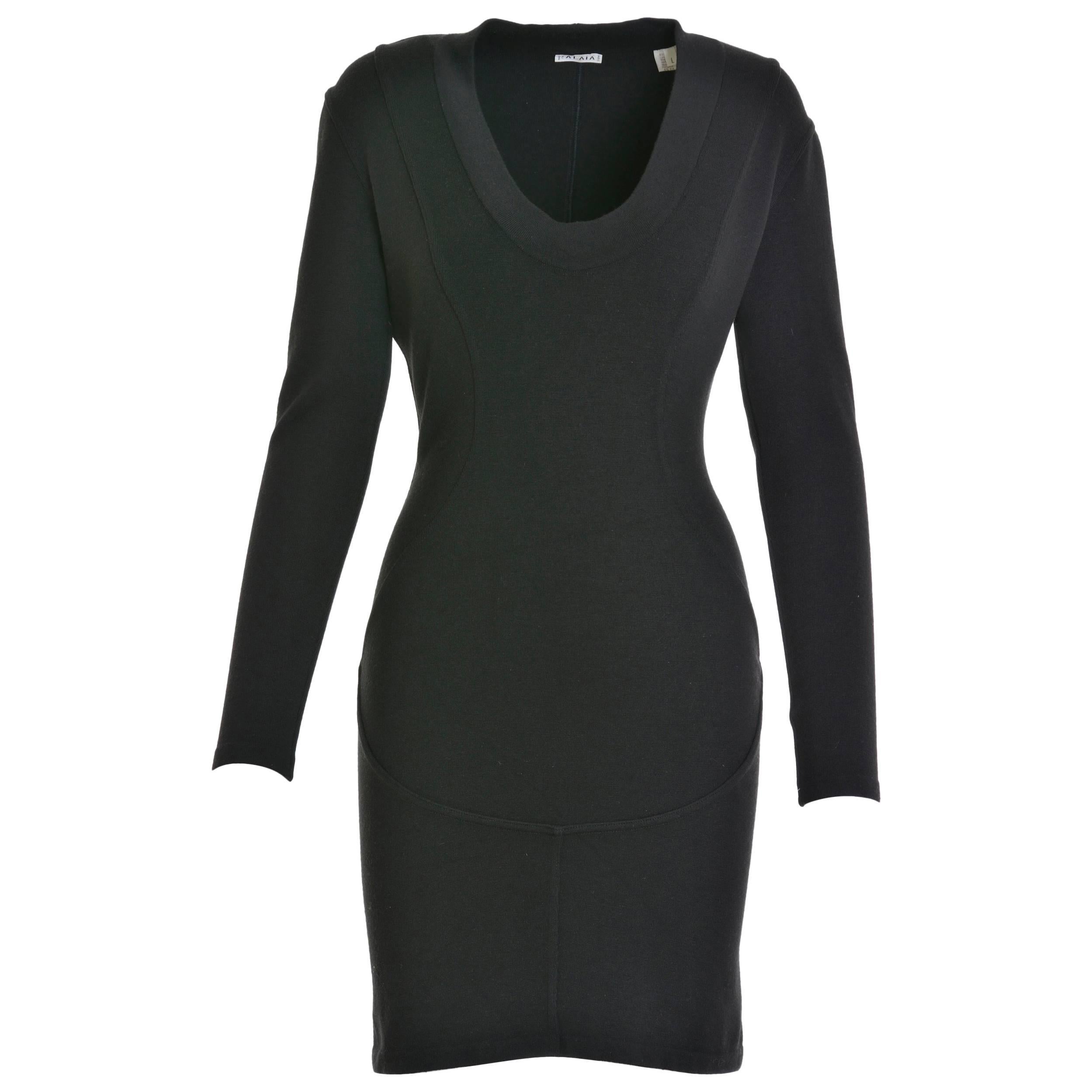 1990s ALAÏA Black Wool Dress For Sale