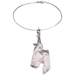 Vintage Silver Modernist Mid Century Pendant Choker Necklace Danish