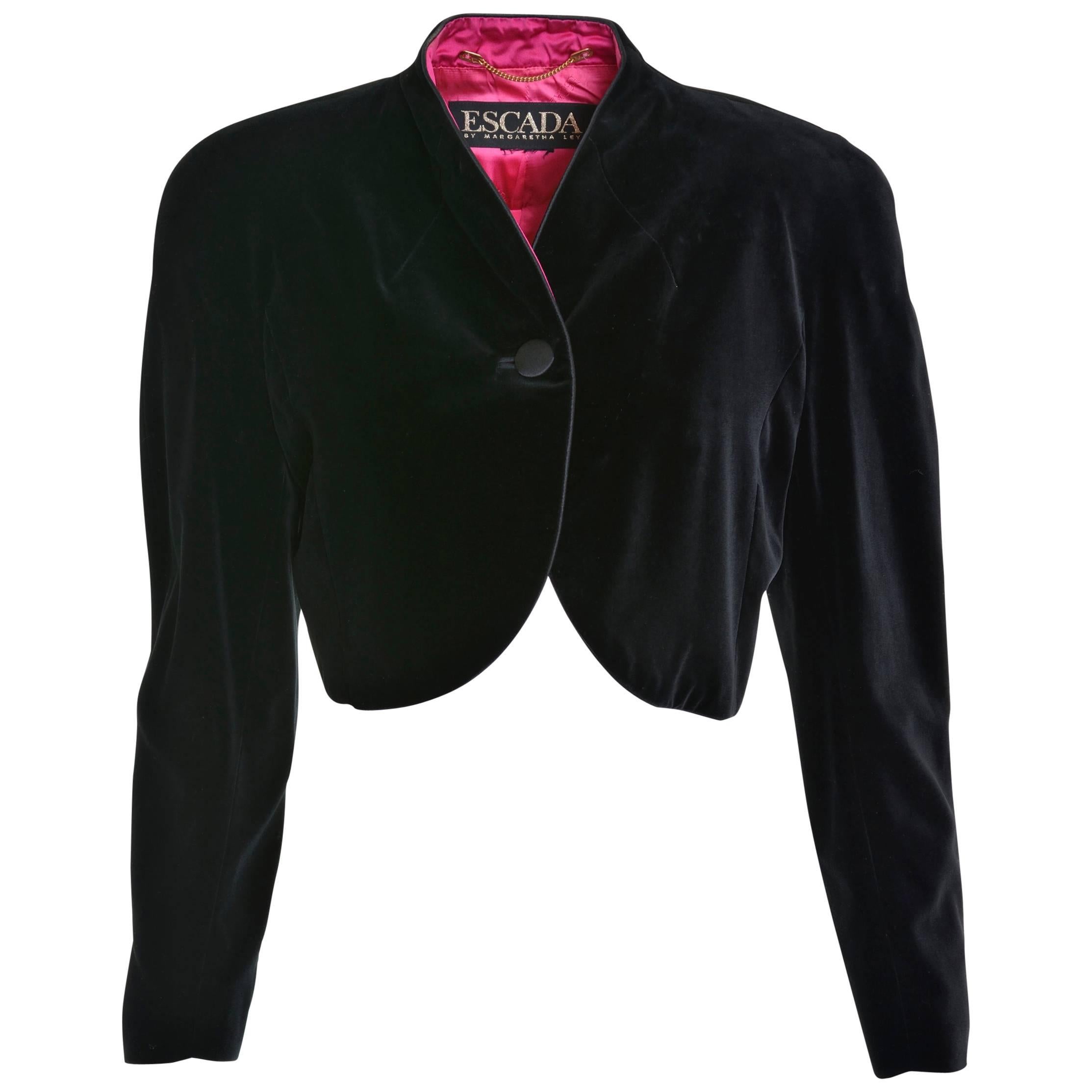 1990s ESCADA Black and Pink Velvet Bolero Jacket For Sale